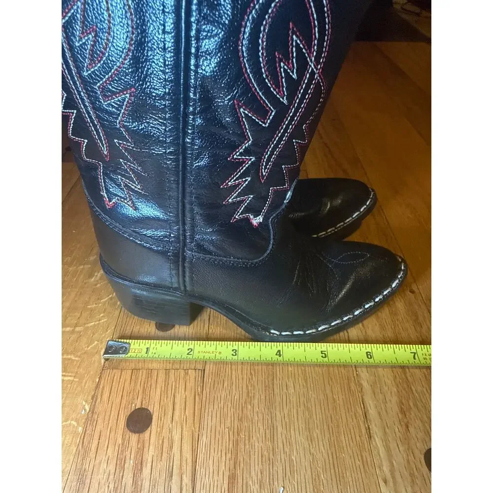 Old West 8110 Kids Sz 12 Black Leather Cowboy Western Boots Embroidered